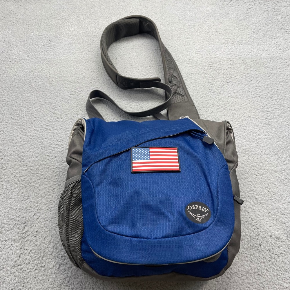 Osprey Veer Vertical Shoulder Bag Blue Grey Messenger Laptop crossbody sling Bag